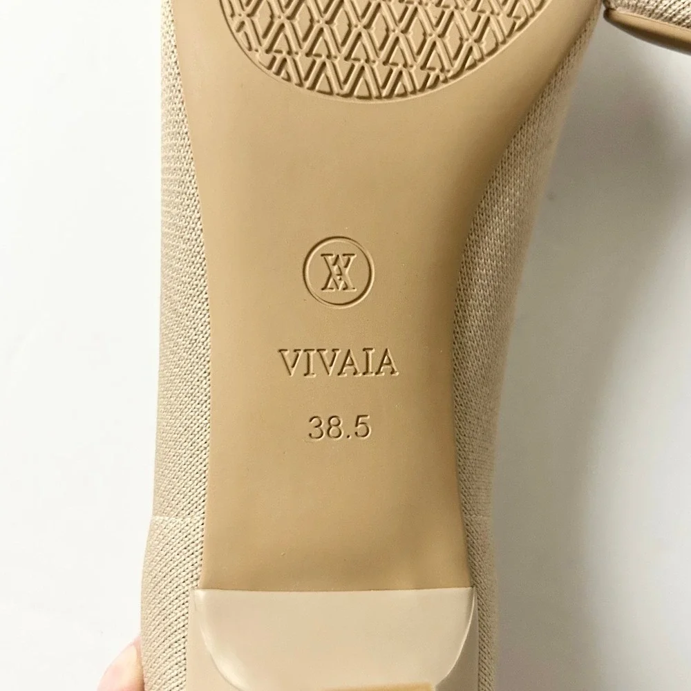 NEW Vivaia Scarlett Pointed Toe V-Cut Kitten Heel Pumps Almond EU 38.5 US 7.5